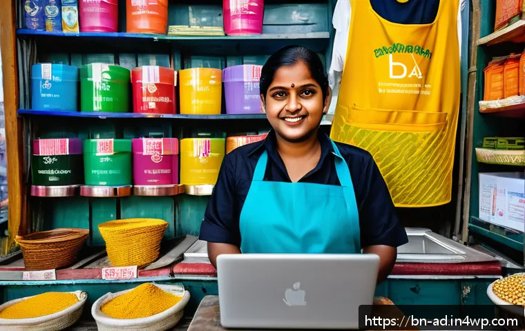 마이크로 프랜차이즈의 지속 가능성 - A vibrant micro franchise business scene in Bangladesh featuring a small, independent shop adorned w...