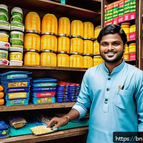 Home 31 마이크로 프랜차이즈 시장에서의 경쟁력 강화 - A vibrant micro-franchise business scene in Bangladesh featuring a young Bengali entrepreneur using ...