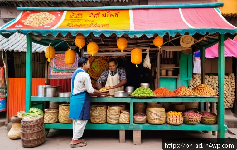 마이크로 프랜차이즈와 소자본 창업 - A vibrant local Bengali marketplace scene showing a small food stall owner, a middle-aged man wearin...
