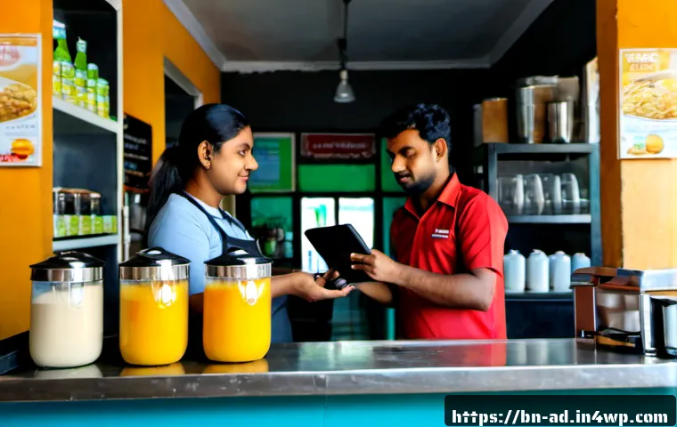 Home 17 마이크로 프랜차이즈의 운영 효율화 방안 - Photorealistic small neighborhood café micro-franchise in Bangladesh, owner-manager using a tablet b...