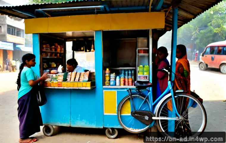 마이크로 프랜차이즈로 인한 경제적 변화 - Photorealistic street-level scene in a Bangladeshi neighborhood, a confident local woman operating a...